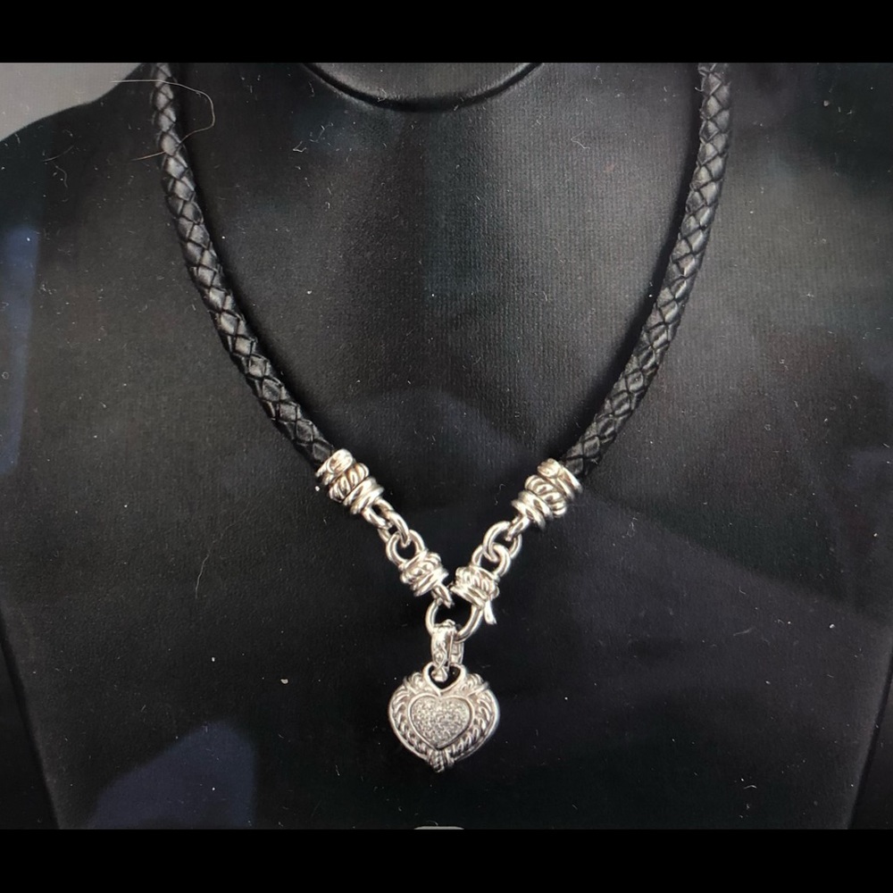 Judith Ripka sterling and CZ heart pendant necklace with lobster claw closure